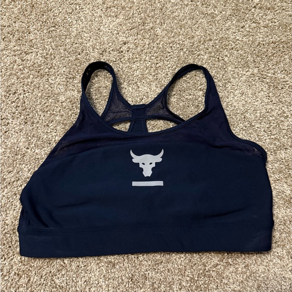 Under Armour Navy Sports Bra with White Logo - Picture 1 of 3